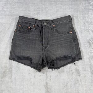 Levis Shorts Women 26 Black 501 Original Distressed Cut Off High Rise Denim